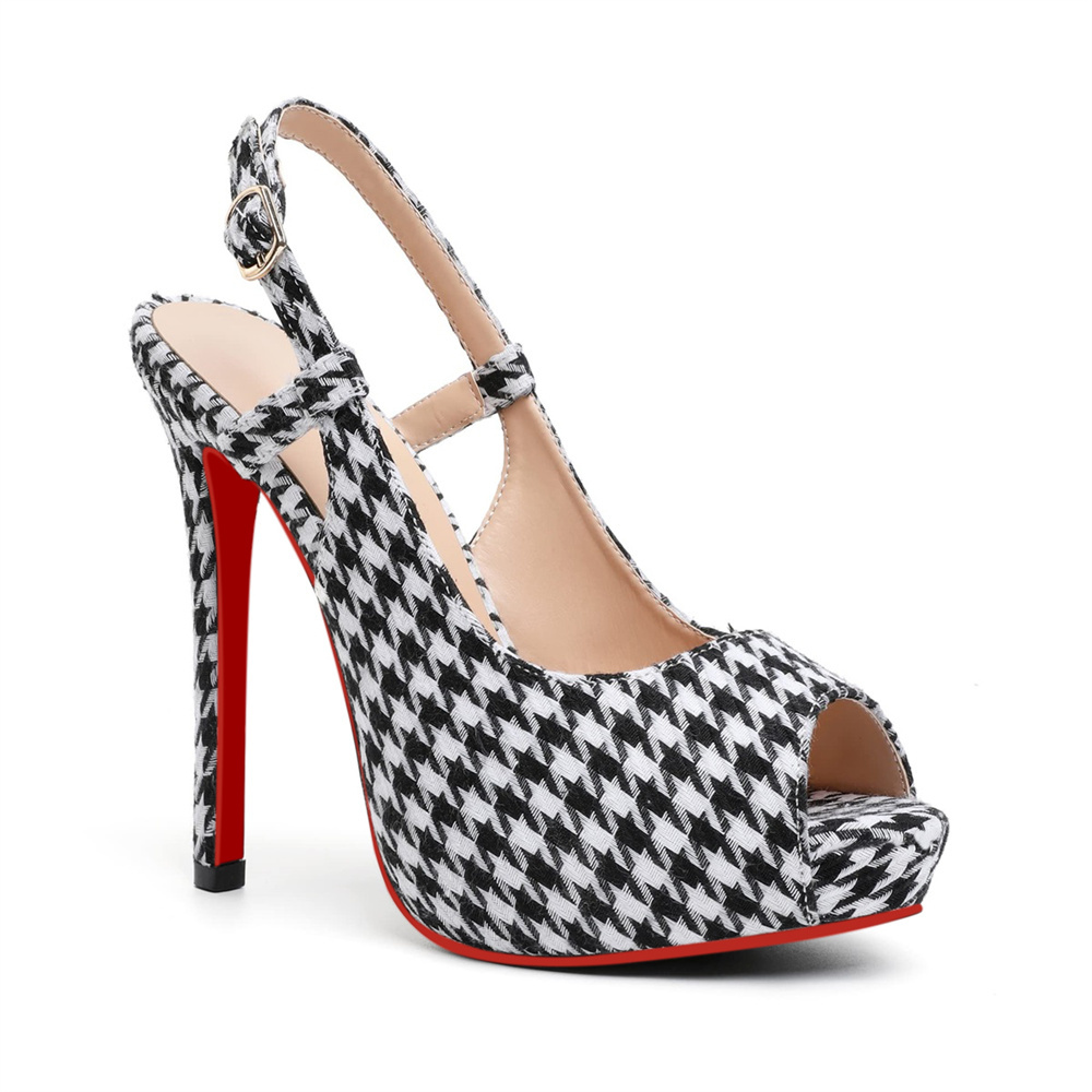 120mm Red Bottom Slingback Sandals Peep Toe Platform Stilettos Patent Heels-MERUMOTE