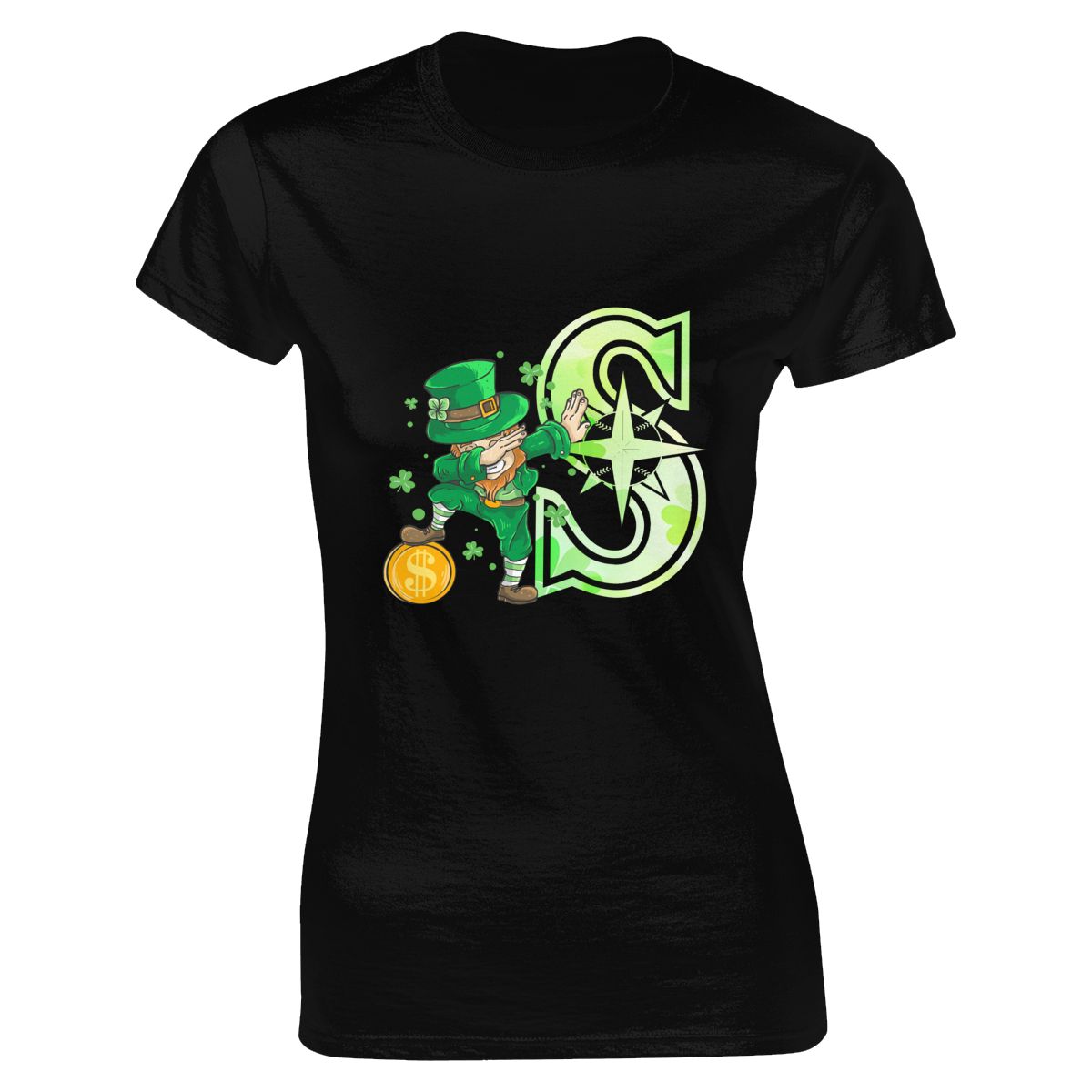 Seattle Mariners St Patrick's Day Dabbing Leprechaun Women's Crewneck T-Shirt