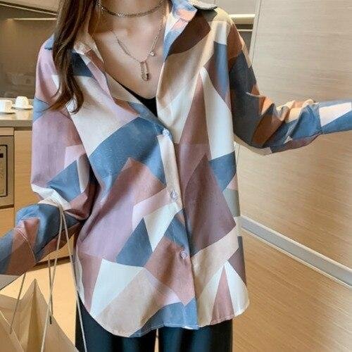 New Women Print Blouse Spring Summer Chiffon Shirts Casual  Oversize Button Up Blouse Fashionable Office Lady Wild Tops - Shop Trendy Women's Fashion | TeeYours