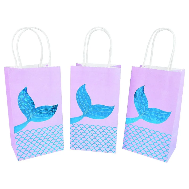 6Pcs Mermaid Tail Paper Gift Bags Candy Boxes Kids 1st Little Mermaid Theme Birthday Party Decoration Girl Baby Shower Supplies