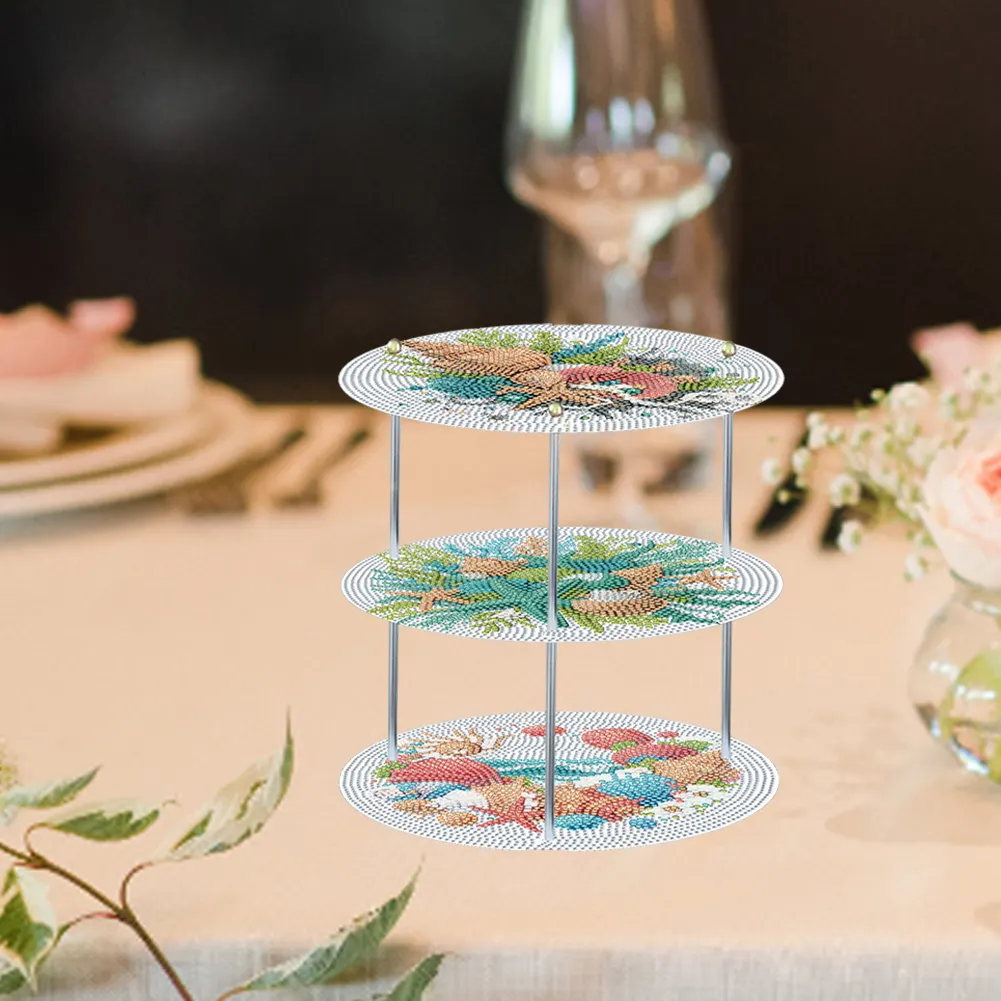 3 Tier Wooden Special Shape Ocean Shells DIY Diamond Painting Storage Tray