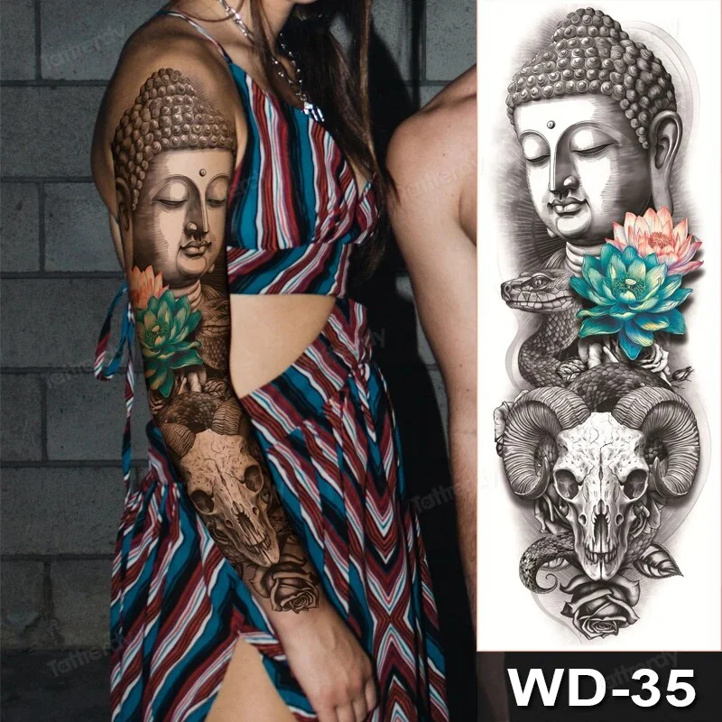 Sdrawing Size Leg Thigh Temporary Tattoo Stickers Full Arm Sleeve Wolf Carp Fox Peony Flower Fake Tattoo Sleeves Sexy Body Painting