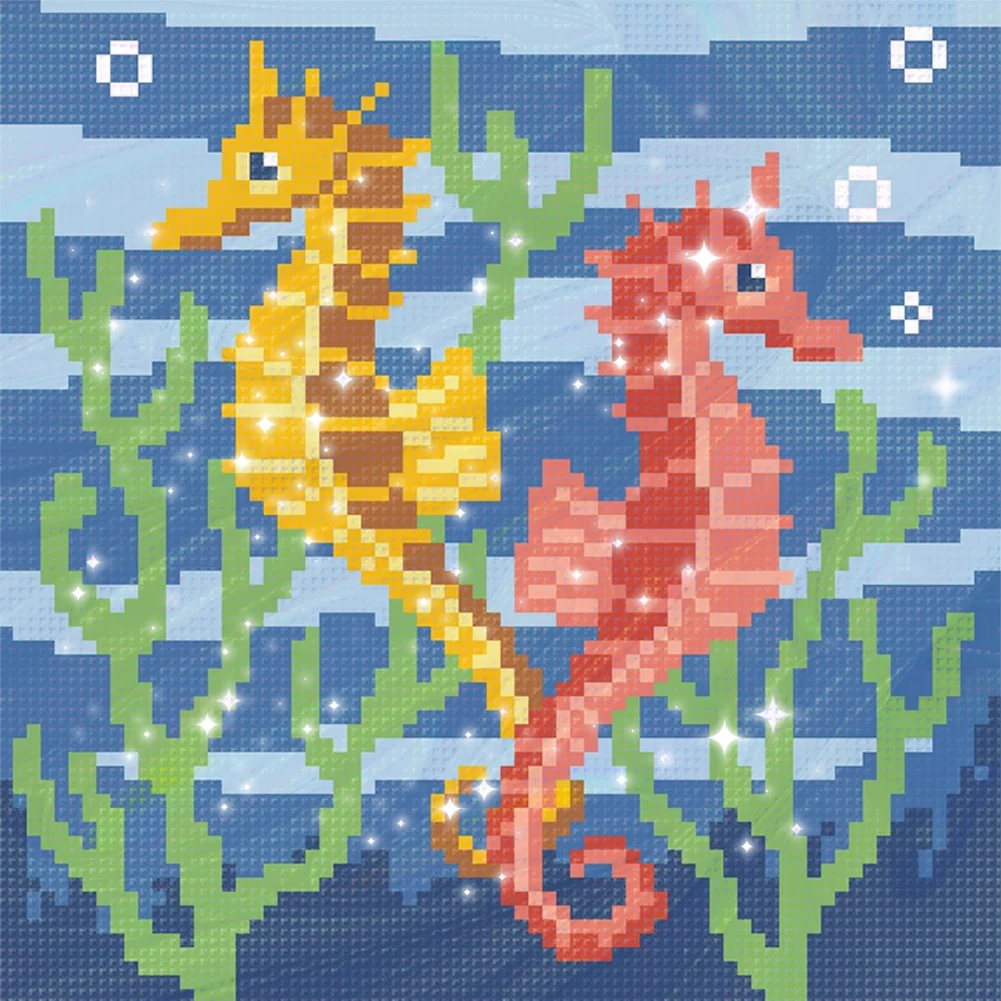 9CT Full Stamped Cross Stitch Bead Embroidery - Seahorse(Canvas|20*20CM)