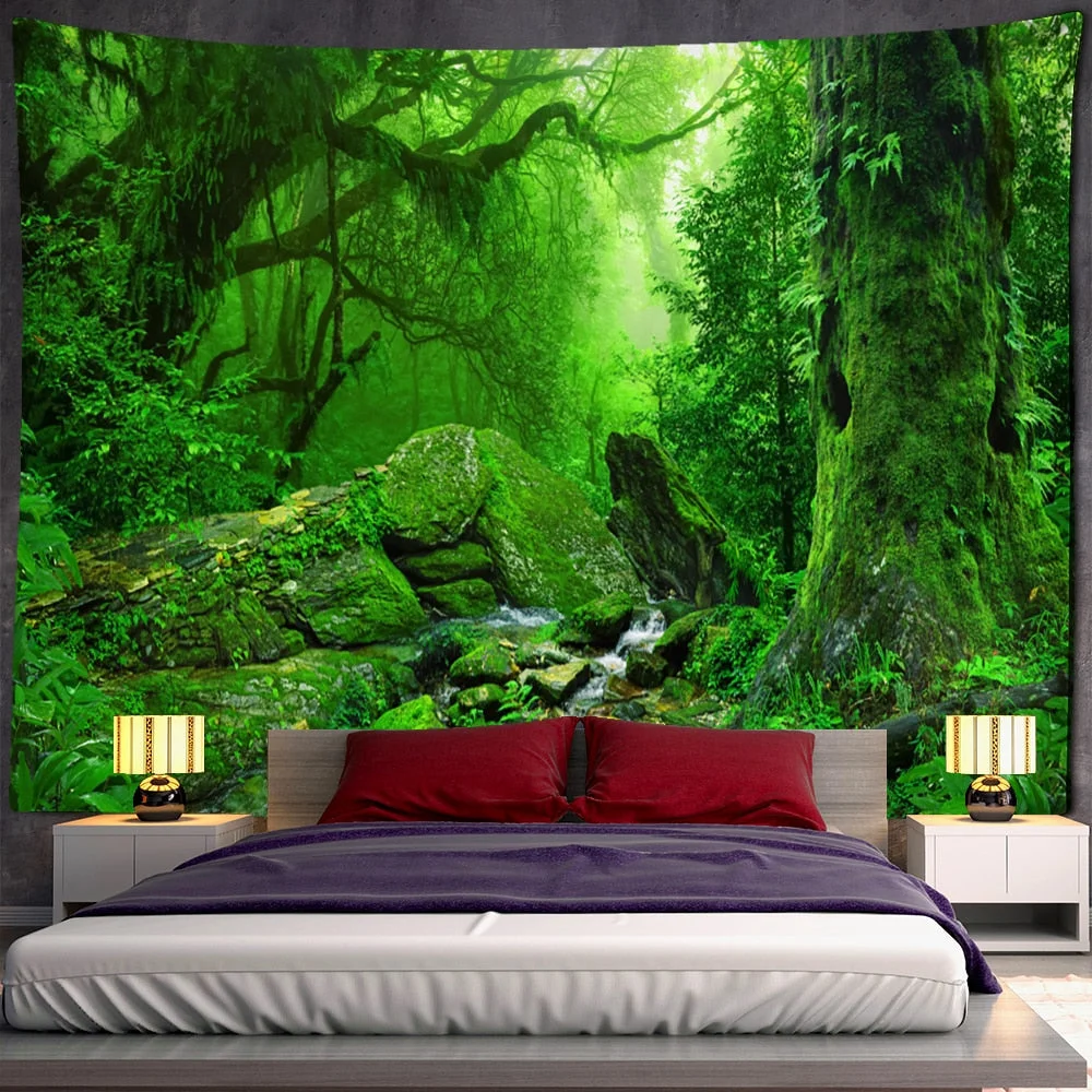 Beautiful Natural Forest Large Tapestry Wall Hanging Scenery Bohemian Mandala Art Living Room Background Home Decor