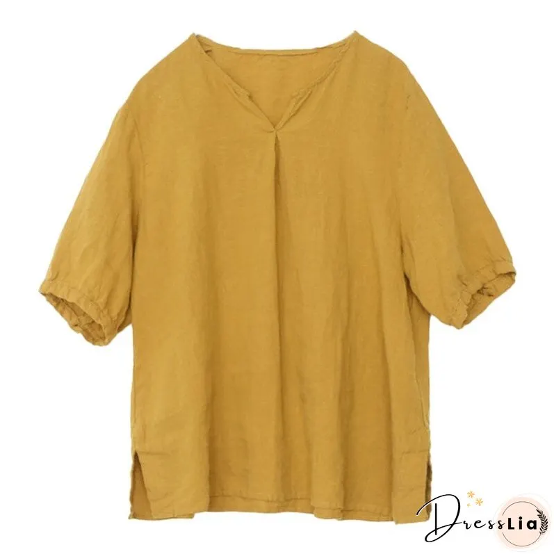 Loose Summer Solid Color Minimalist Casual V-Neck Tops