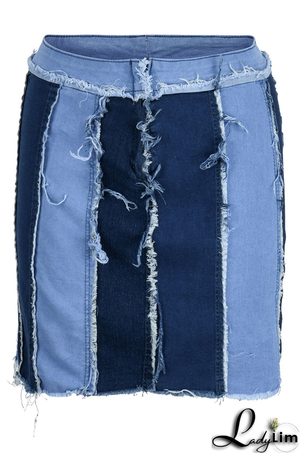Blue Fashion Casual Patchwork Basic High Waist Skinny Denim Skirts