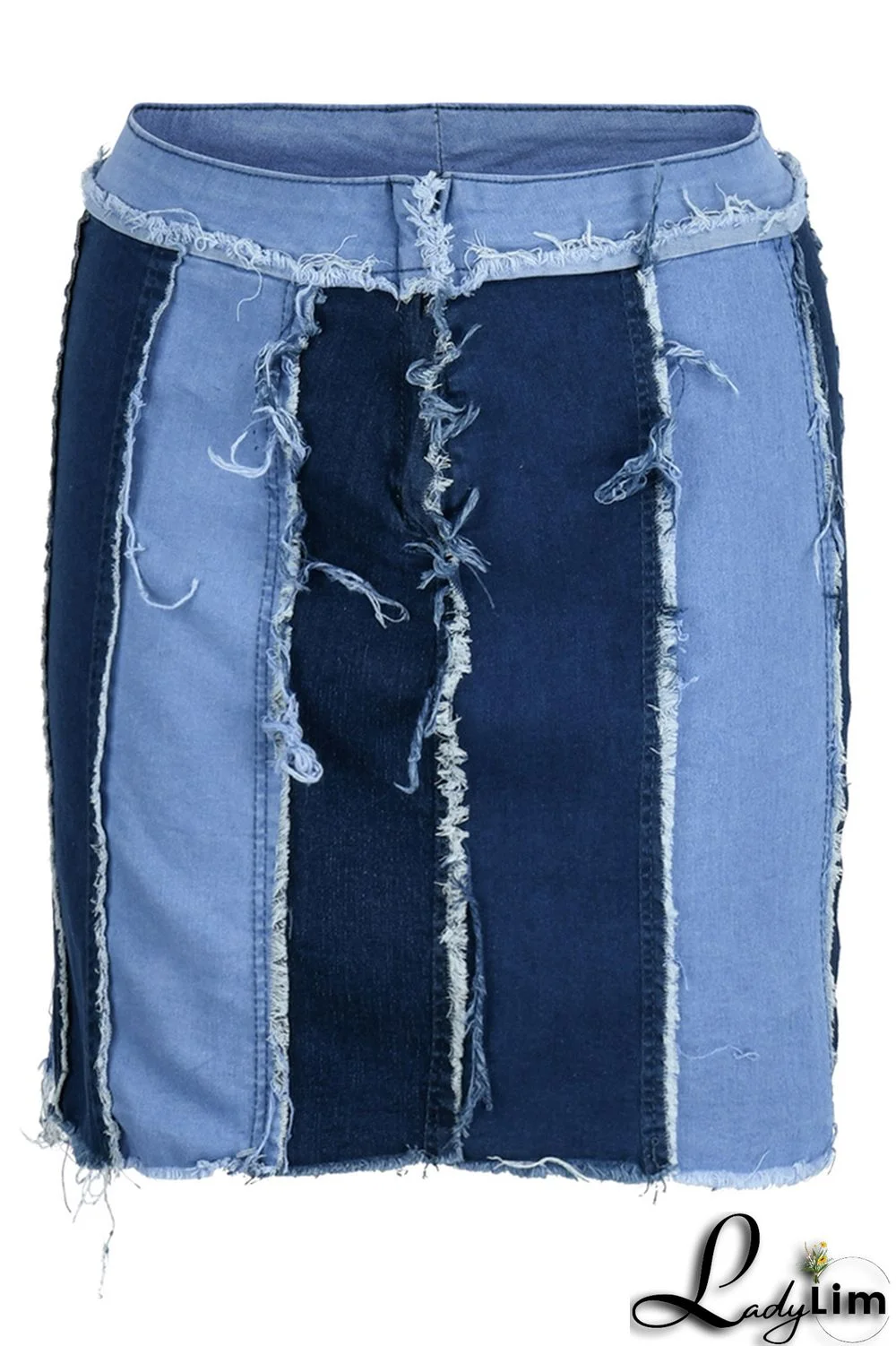 Blue Fashion Casual Patchwork Basic High Waist Skinny Denim Skirts