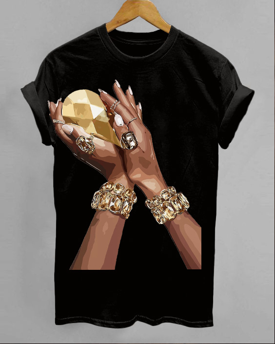 Elegant Gemstone Hand Casual T-Shirt