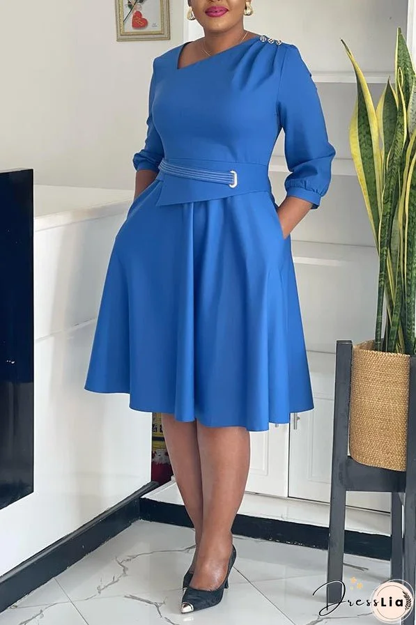 Unique Oblique Neck Button Decor A-line Dress