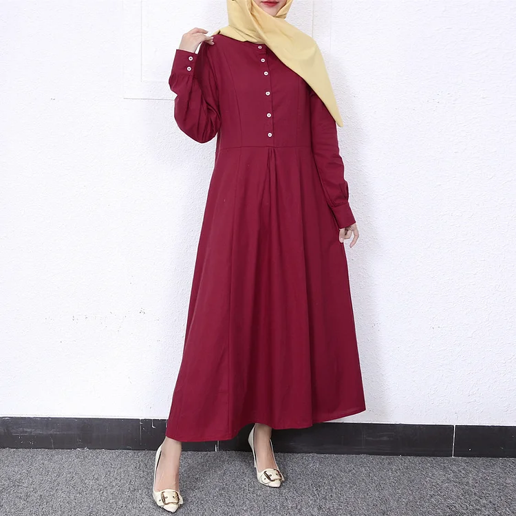 Simple Solid Color Stand Collar Maxi Dress