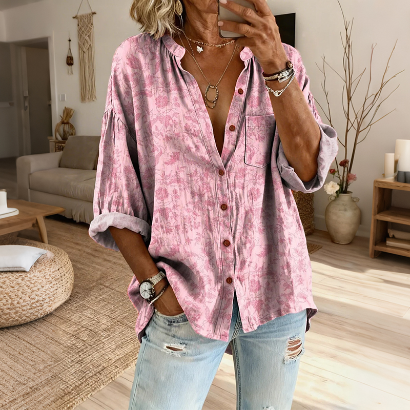 Women's Retro Floral Art Print Casual Cotton Linen Shirt elevenforest
