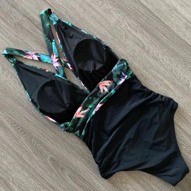 2022 New Sexy One Piece Swimsuit Female Floral Women Swimwear Push Up Bathing Suits Bodysuits Beach wear Deep V-neck Monokini