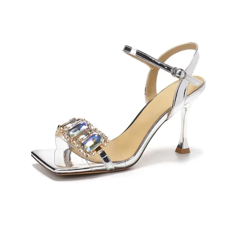Breakj Breakj Thin Heel With Water Drill Square Head Sandals Woman 2025 Summer New Fairy Wind Toe Sexy High Heels