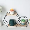 10"x17" | 2-Tier Hexagon Floating Shelf, Dessert Display Stand With Black Double Geometric Design