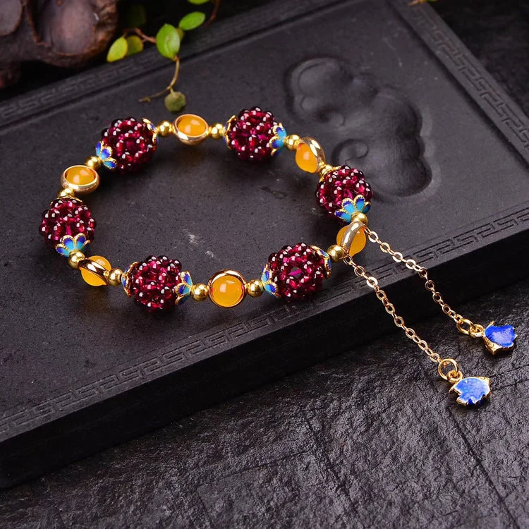Garnet Tibetan Calm Charm Bracelet
