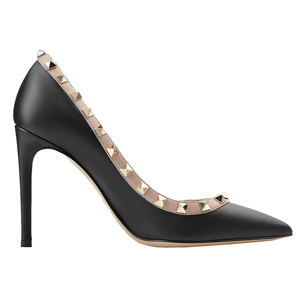 100mm Women's Sexy Pointy Toe Studs Stilettos High Heels Rivets Shoes Black Matte-vocosishoes
