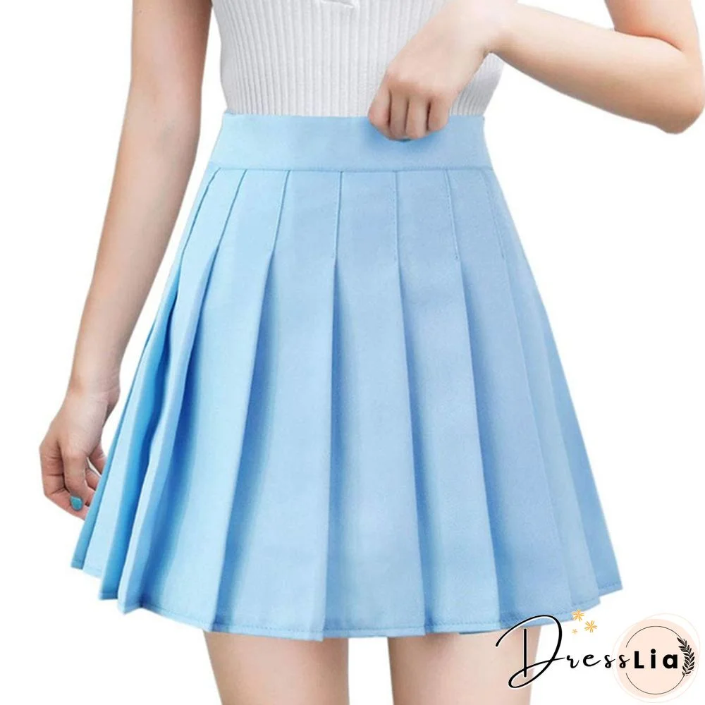 Women Girls High Waisted Plain Pleated Skirt Skater Tennis School Uniforms A-Line Mini Skirt Lining Shorts