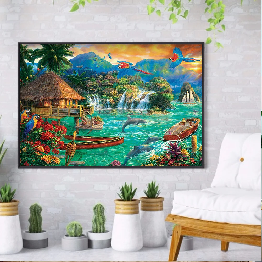 Full Round Diamond Painting 50*40cm - Dolphin And Parrot