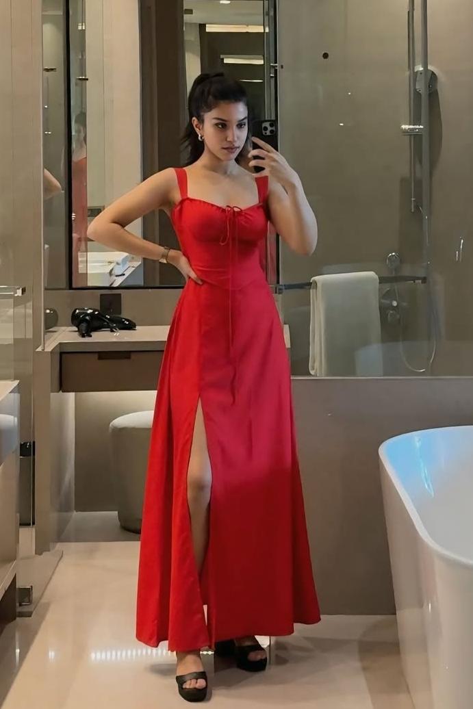 Lvs&Broner Straps Sleeveless Sweetheart Long Prom Dress With Front Split