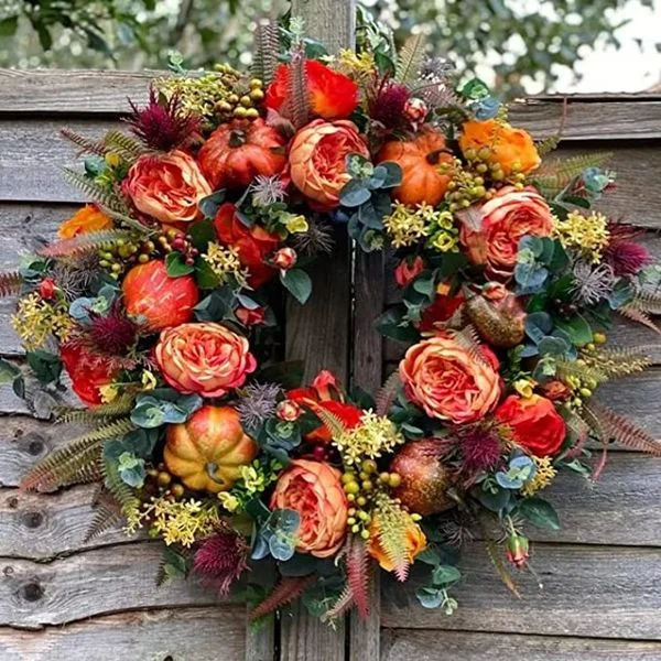 Fall Peony and Pumpkin Wreath