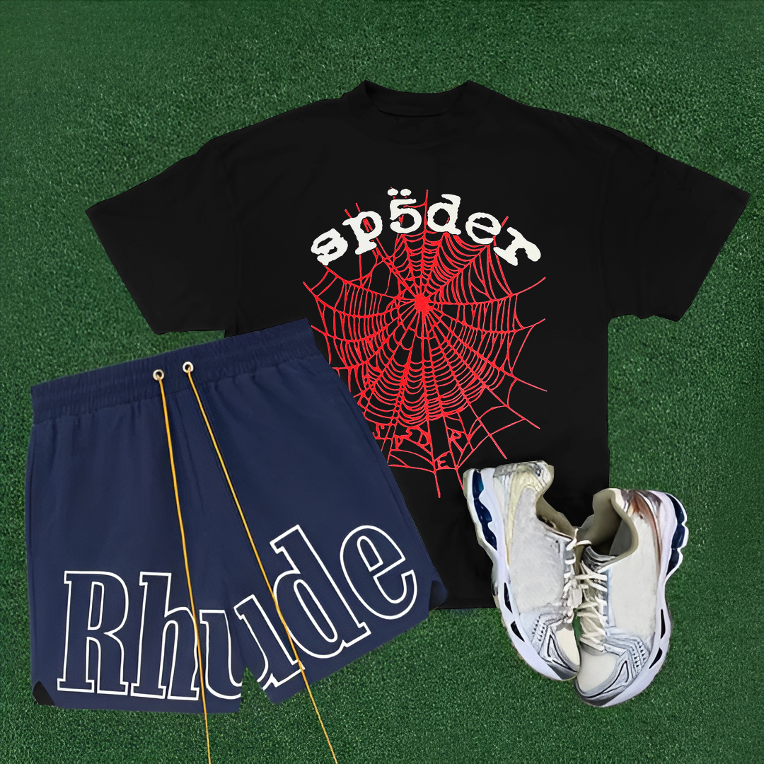 Rhude and Sp5der Worldwide T-Shirt And Shorts Co-Ord