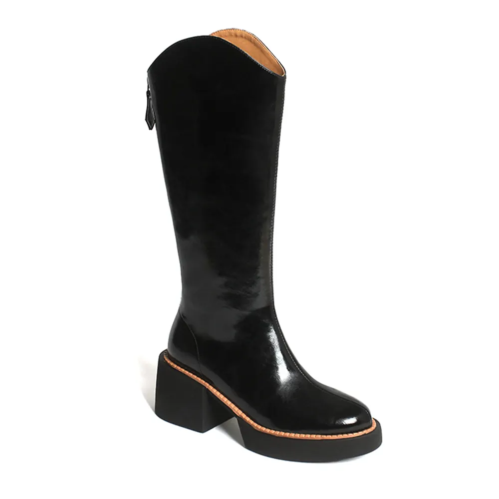 70mm Women Fashion Block Heel Zipper Boots-vocosishoes