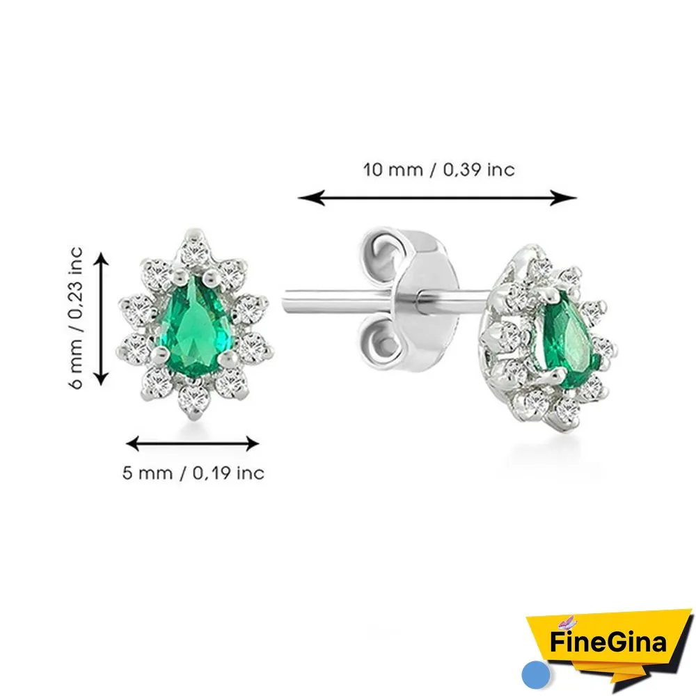 Small Emerald Stud Earrings In 14k Solid Gold with Genuine Diamond/Dainty Pave Diamond Drop Studs for Women/Wedding Jewelry