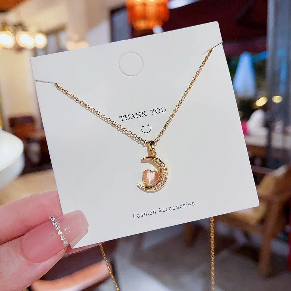 Moon Star Zirconia Gold-Plated Necklace