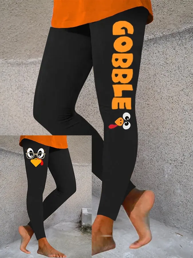 Women's Cute Turkey Fall Thanksgiving Printed Leggings 