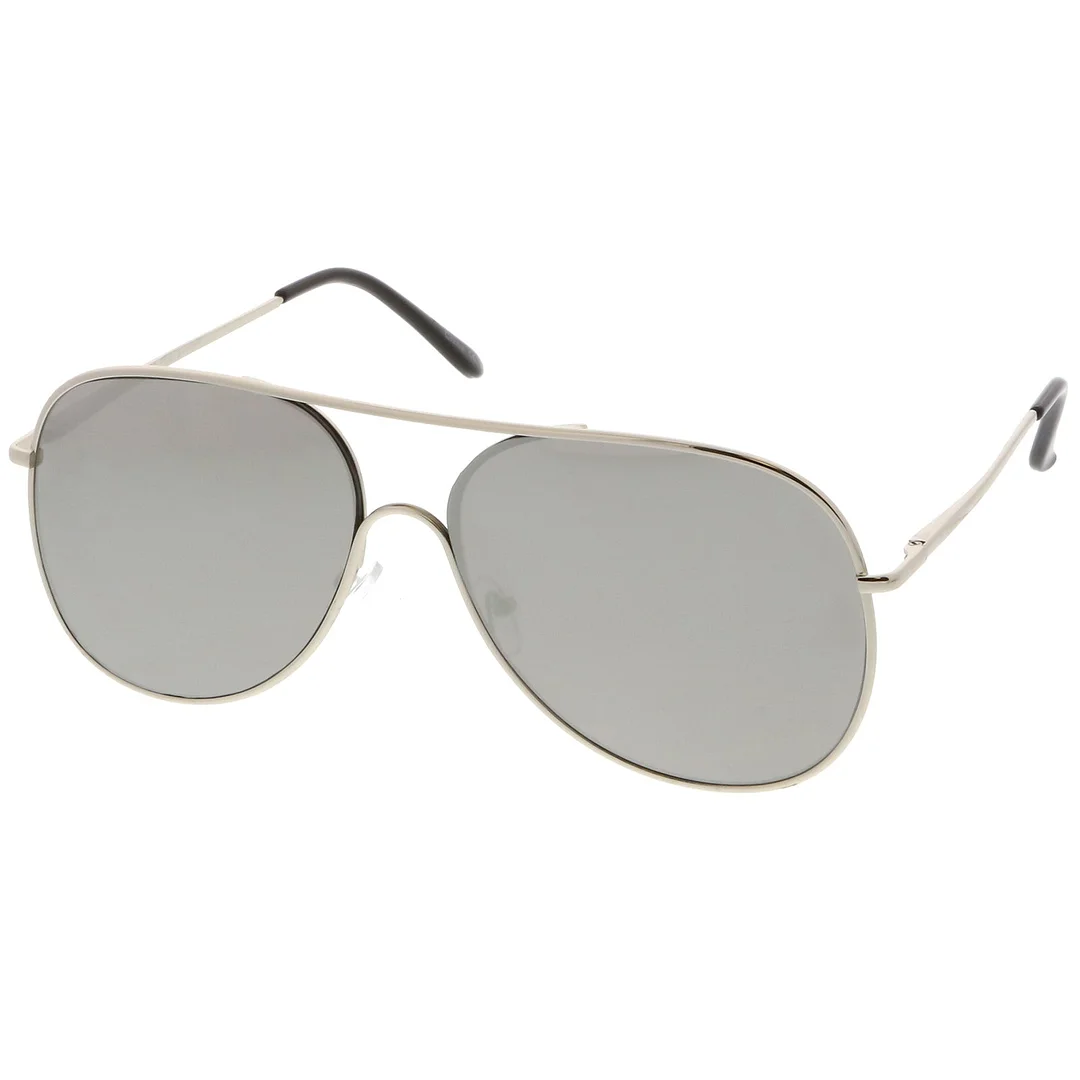 Oversize Metal Aviator glasses Semi Rimless Teardrop Mirrored Flat Lens 62mm