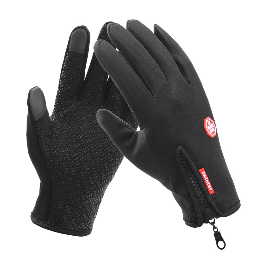 

1 Pair Full Finger Zipper Gloves Touch Screen Windproof Warm Fleece Gloves, Black, 501 Original