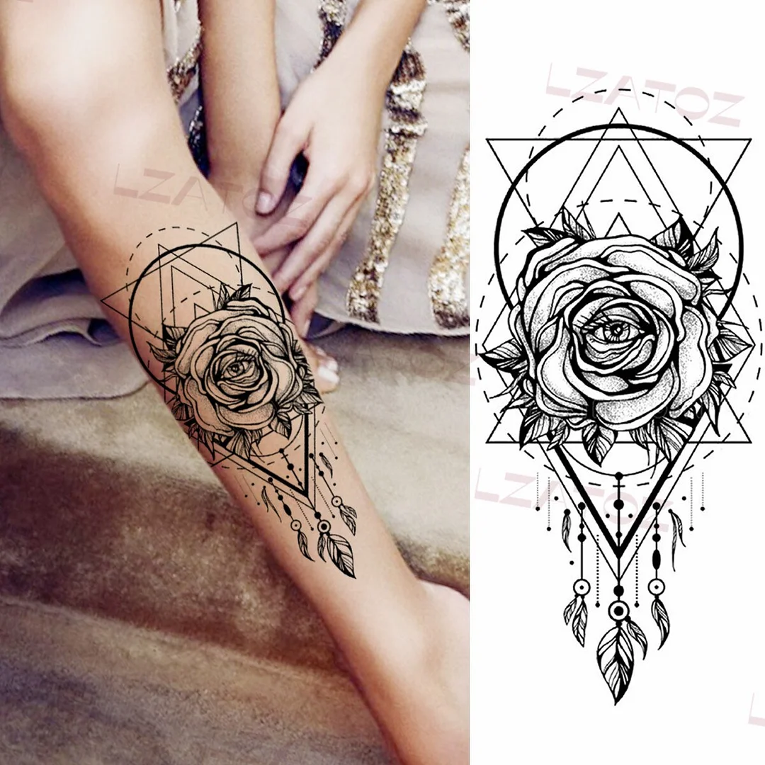 Sdrawing Big Letters Temporary Tattoos For Men Women Moon Pendant Peony Fake Tattoo Sticker Custom Armband Fashion Disposable Tatoo