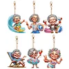 (US Local)6Pcs Double Side Special Shape Optimistic Old Lady Diamond Art Craft Keychain