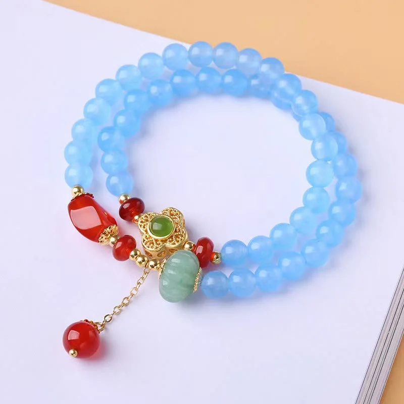 Aquamarine Red Agate Healing Double Wrap Bracelet