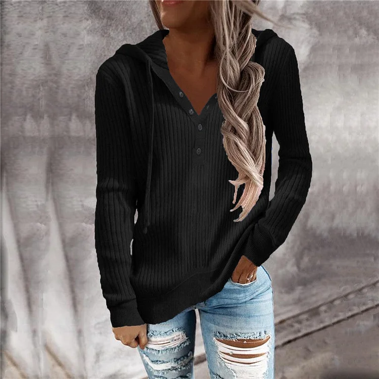 Striped Casual Hoodie Loose Open Neck Long Sleeve Sweater