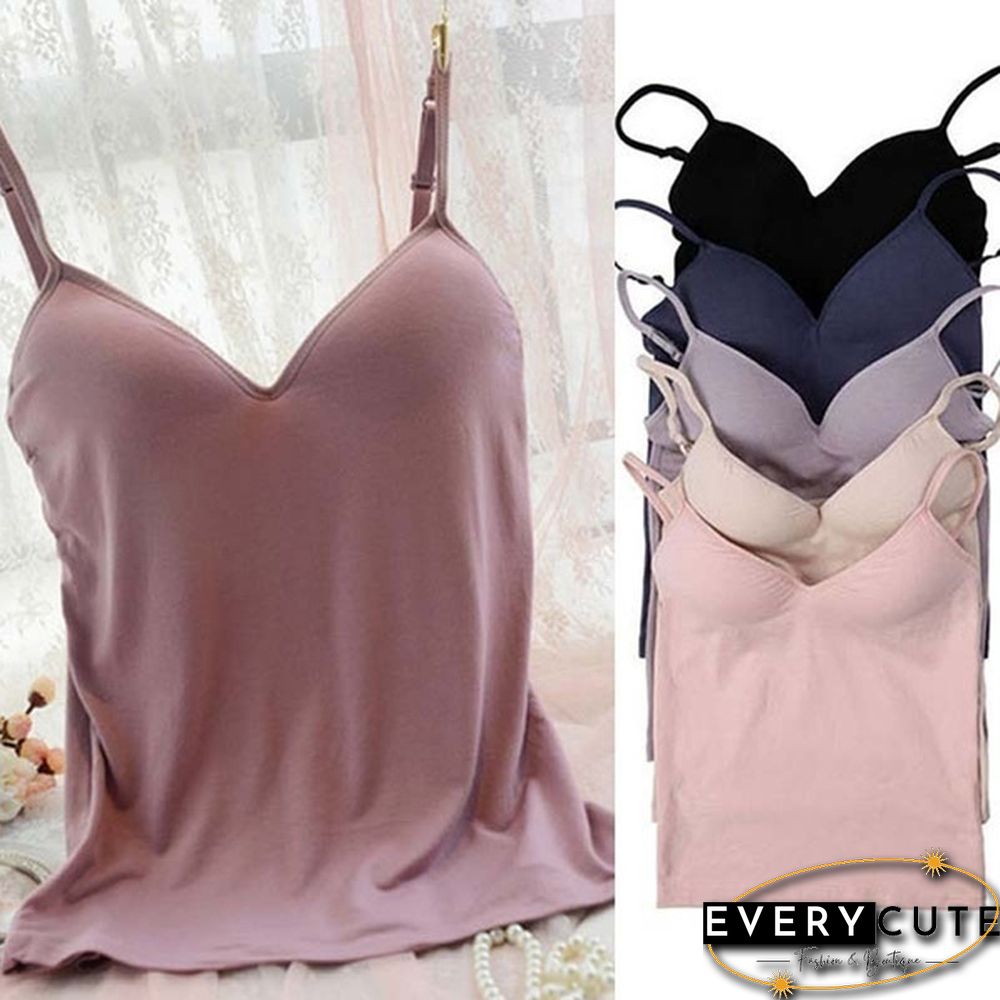 Womens Padded Bra Tops V Neck Camisole Straps Push Up Bra Vest Tank