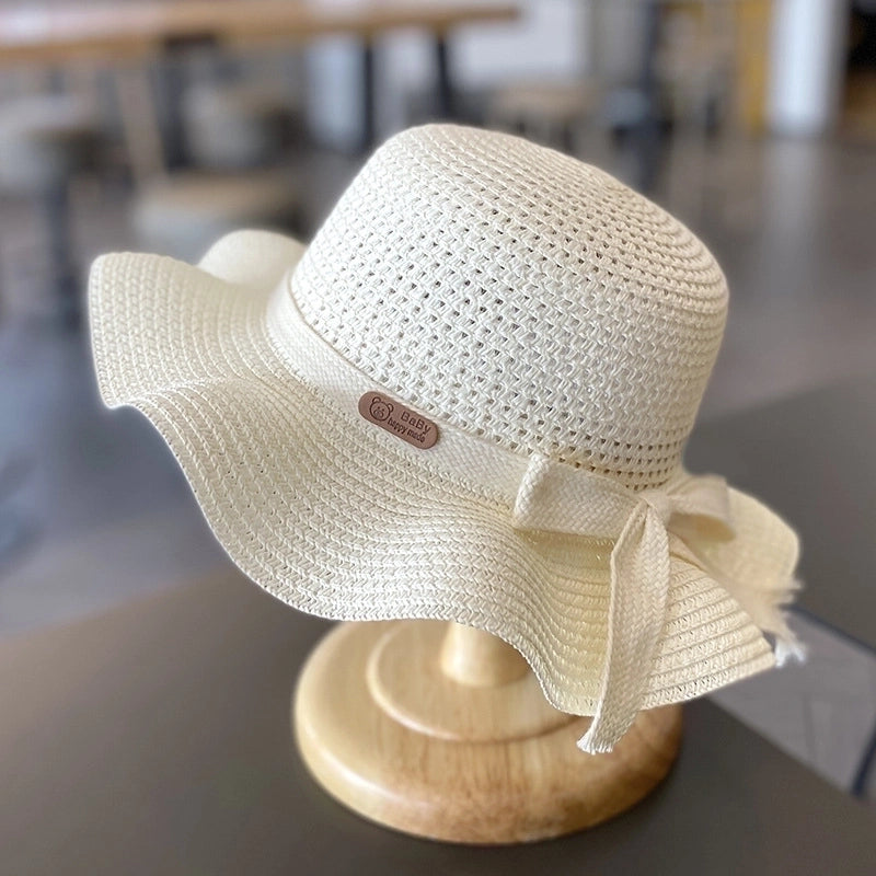 Girl’s Pastoral Minimalist Solid Color Straw Hat