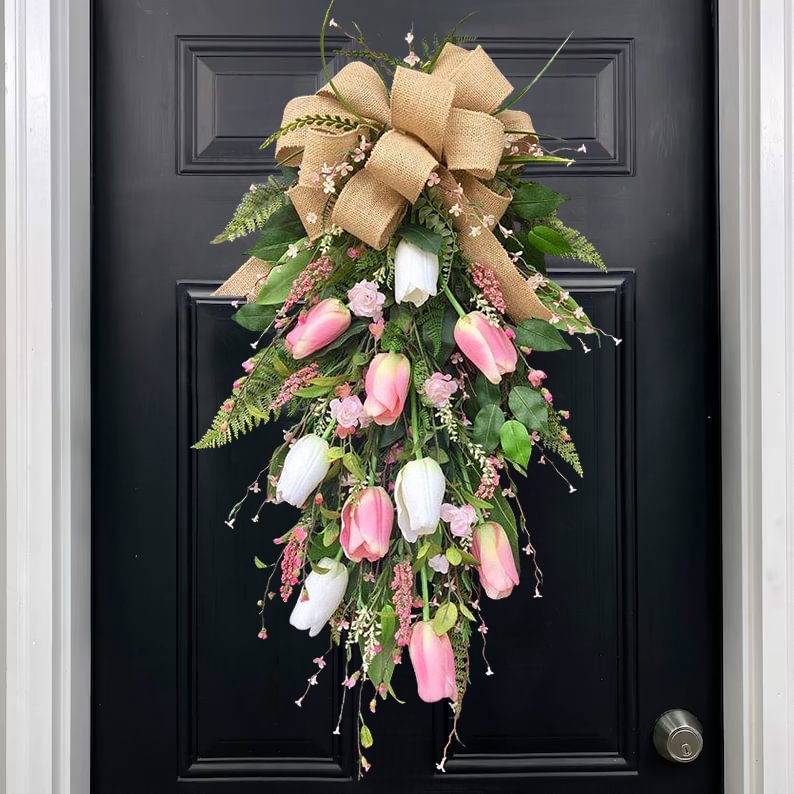 🌸Spring Hot Sale🔥Spring Pink Tulip Swag Wreath