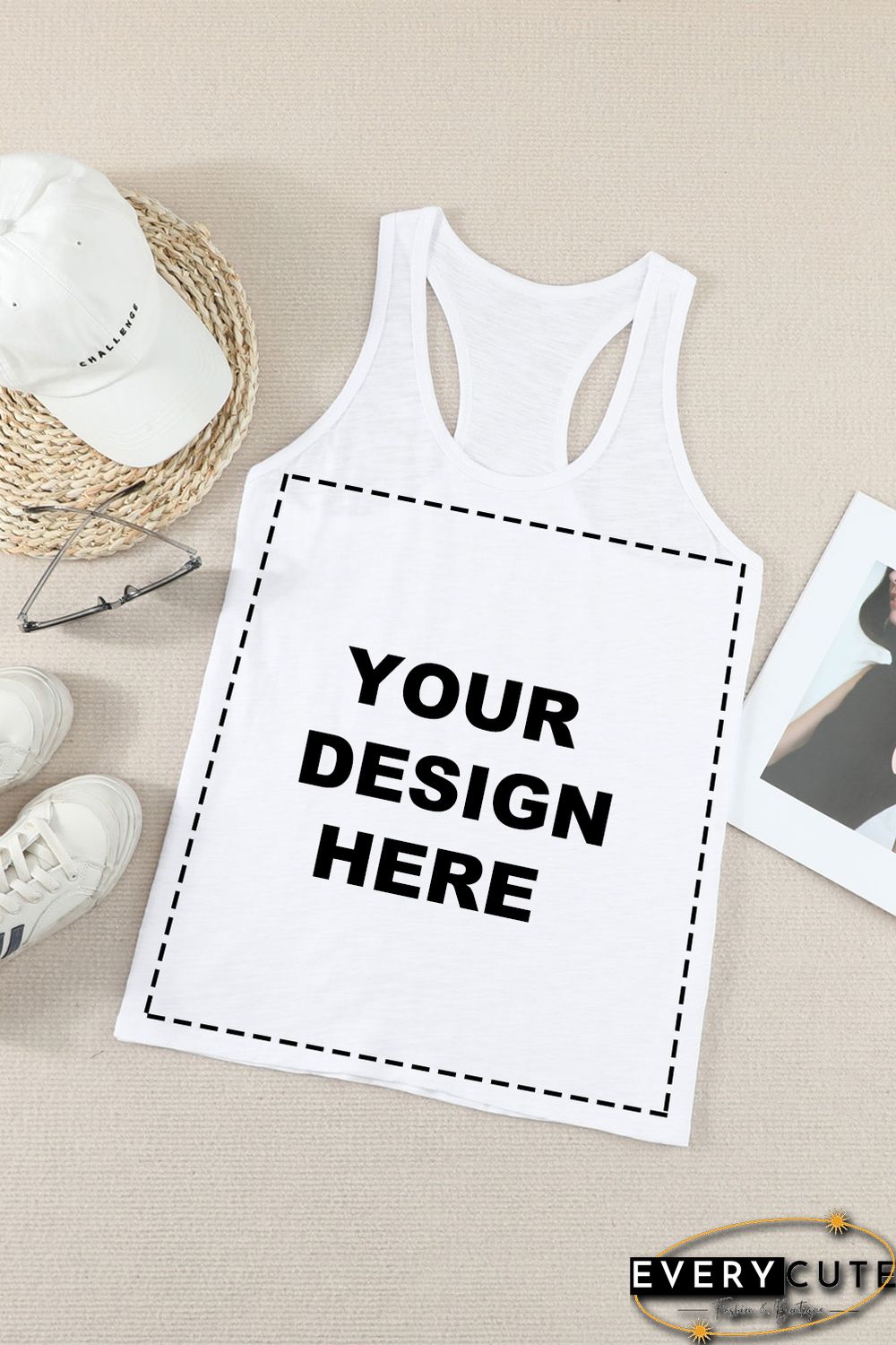 Blank Apparel - White Scoop Neck Basic Solid Tank Top