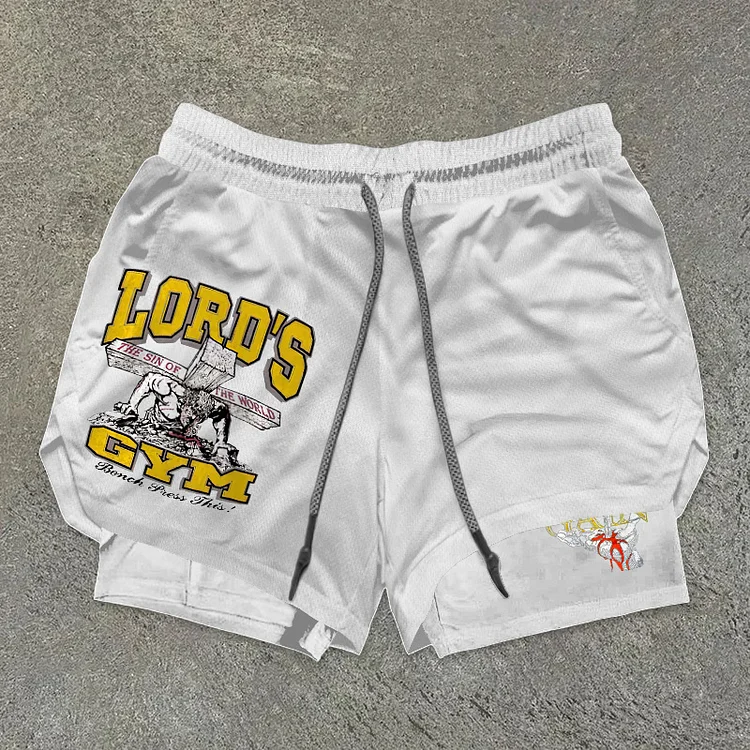 Lord's Gym Print Double Layer Drawstring Gym Shorts SOPULA