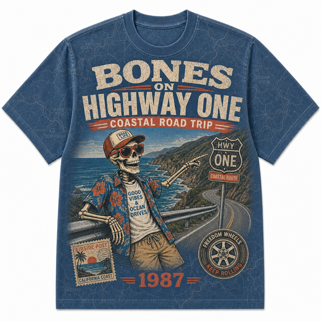 Surf Highway One Cotton T-Shirt - Navy / Tan / Orange