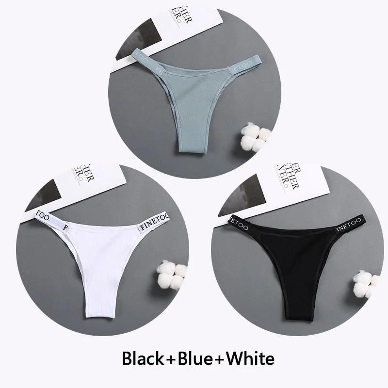 FINETOO 3Pcs/set Women Thongs Fashion Letter Cotton Panties M-XL Female Underpants Ladies Sexy Underwear Women Bikini Panty New