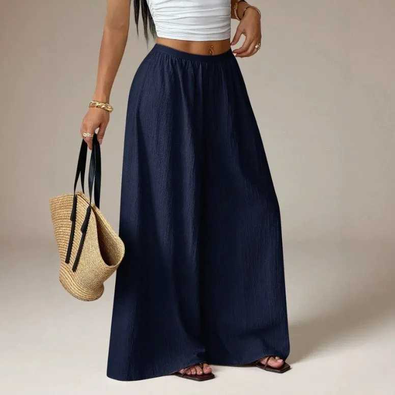 Women Crinkle Textured Wide Leg Palazzo Pants
