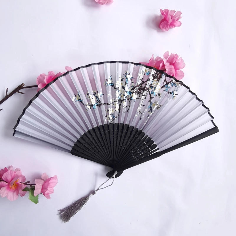 3 Pieces Ancient Style Folding Fan Female Classical Tassel Silk Fan Chinese Style Small Fan Portable Dance Craft National Fashion Fan Student Fan