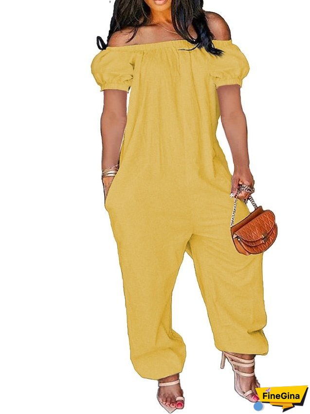 Women's Jumpsuit Solid Color Casual Regular Fit Sleeveless Green White Black Summer / Plus Size