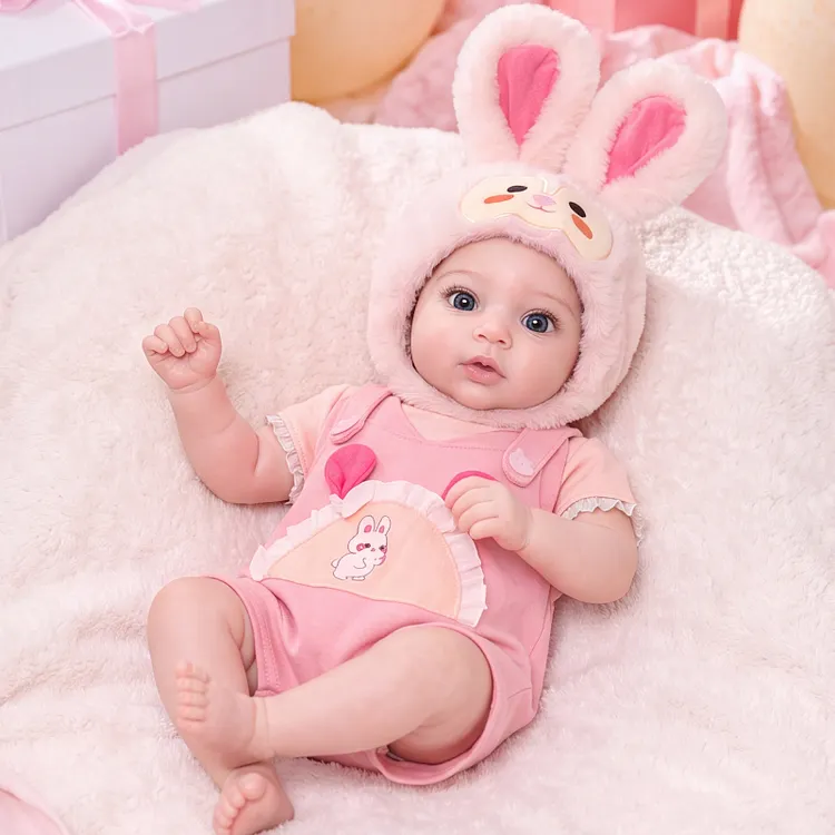 [Pre-Order]Babeside Elara 12"/16" Platinum Silicone Infant Baby Girl Doll &ndash; Realistic Newborn Look with Pink Bunny Romper