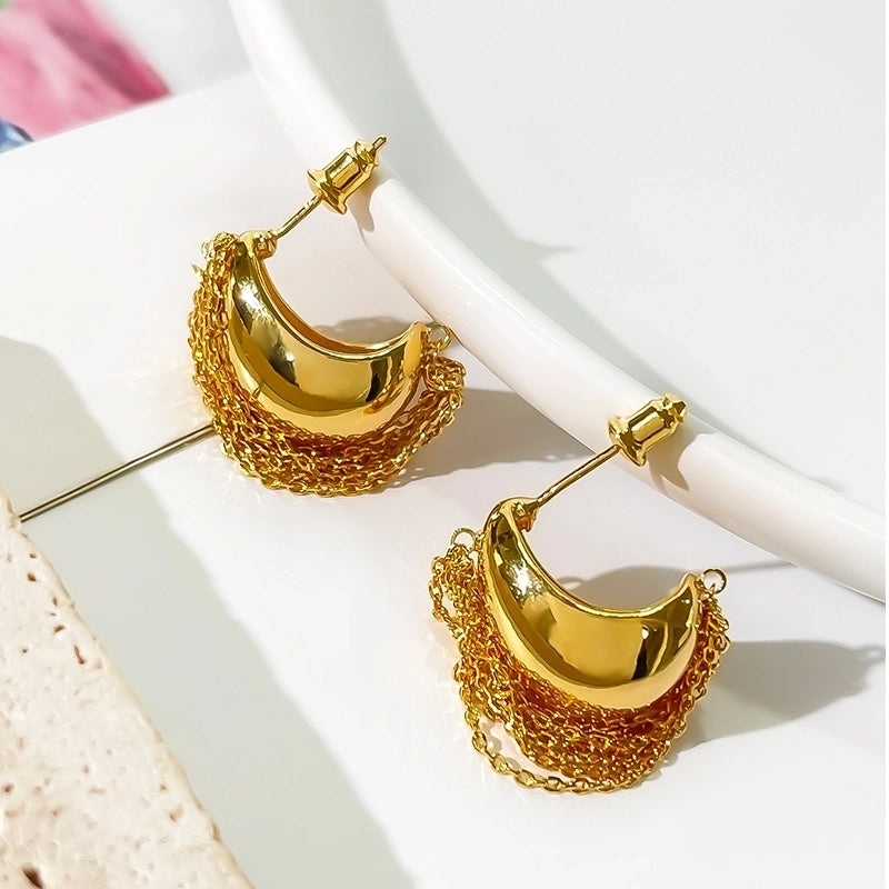 1 Pair Elegant French Style Tassel Irregular Copper 14K Gold Plated Ear Studs