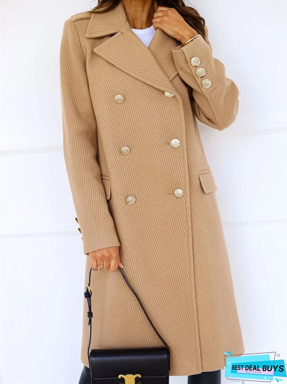 Solid Color Fashion Double-Breasted Mid-Length Coat