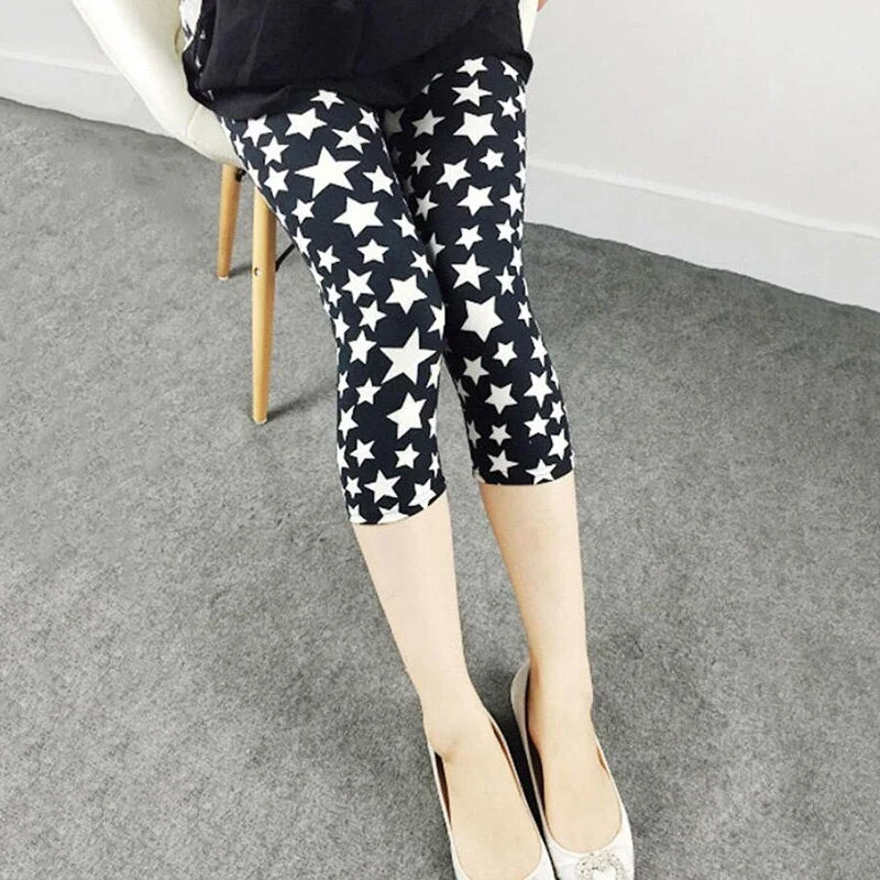 High Waist Floral Printed Fitness Leggings Mid-Calf Elastic Women Capris Push Up Trousers