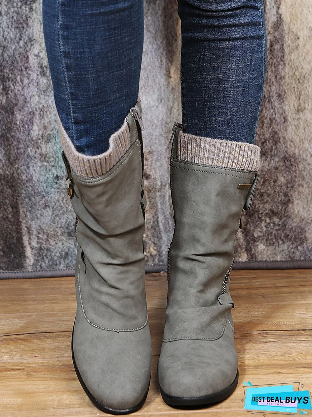 Vintage Yarn Panel Side Zip Flat Boots